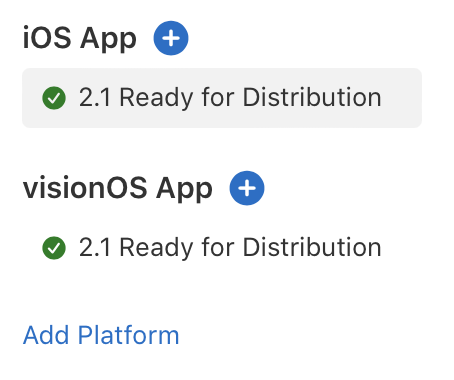iOS and visionOS platforms added in App Store Connect