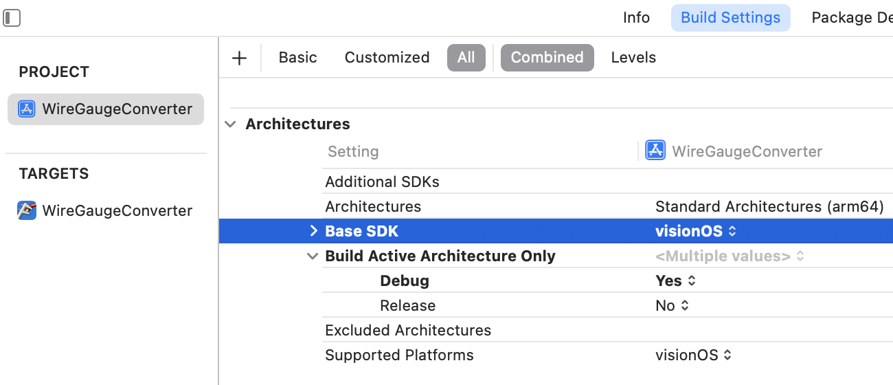 After changing the base SDK to visionOS