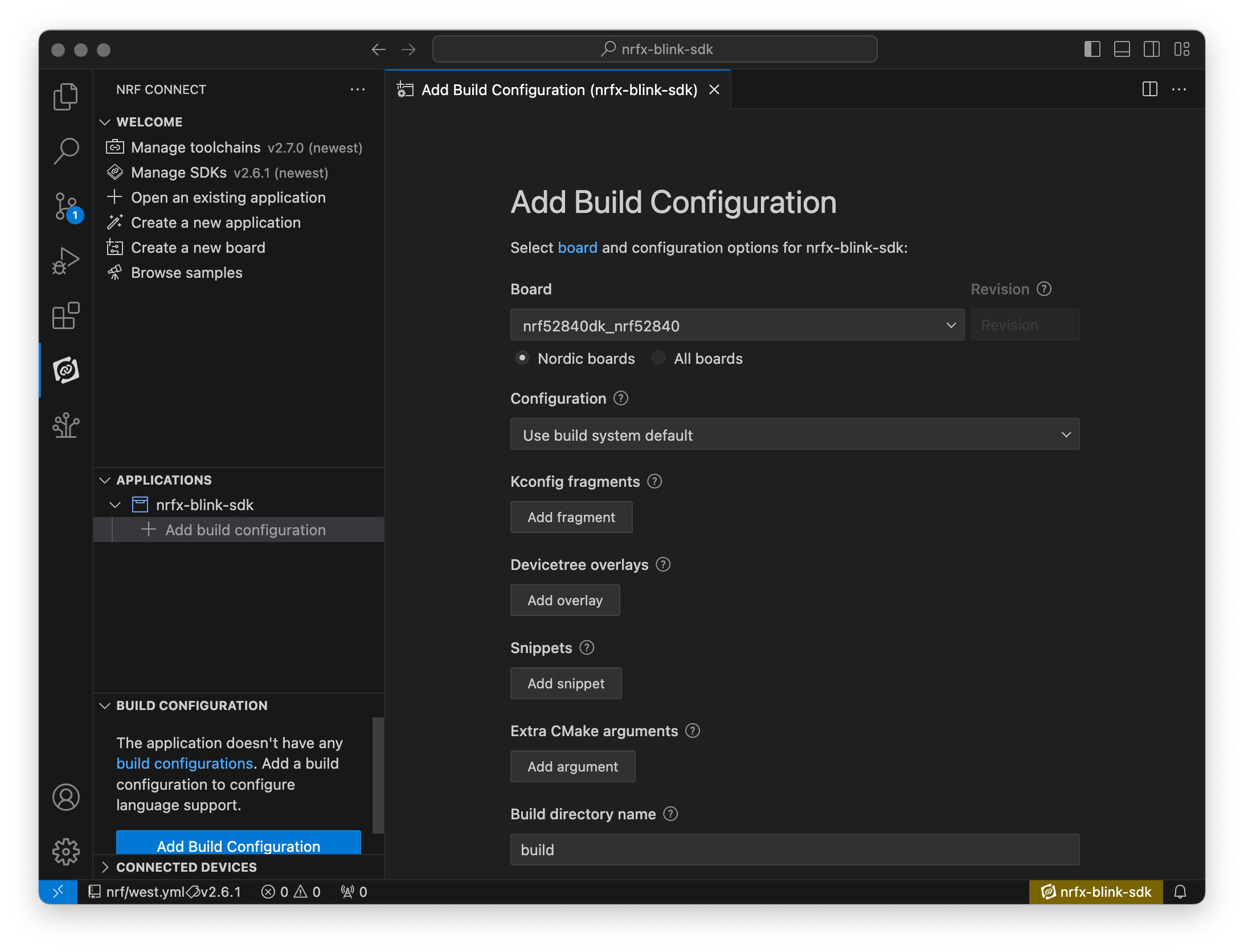 Add a build configuration to the nrfx-blink-sdk project