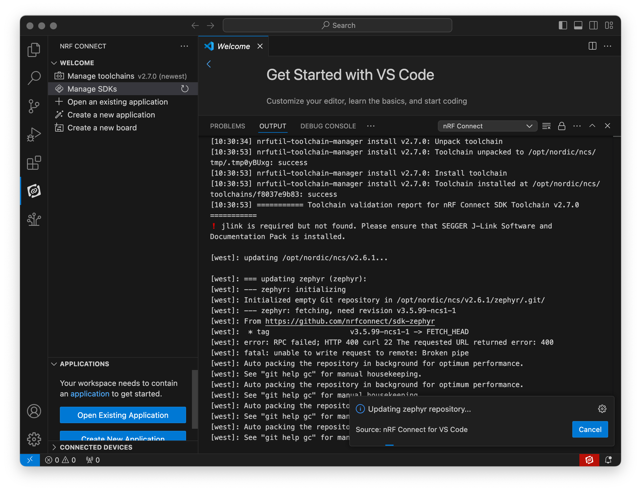 Git error during nRF Connect SDK installation