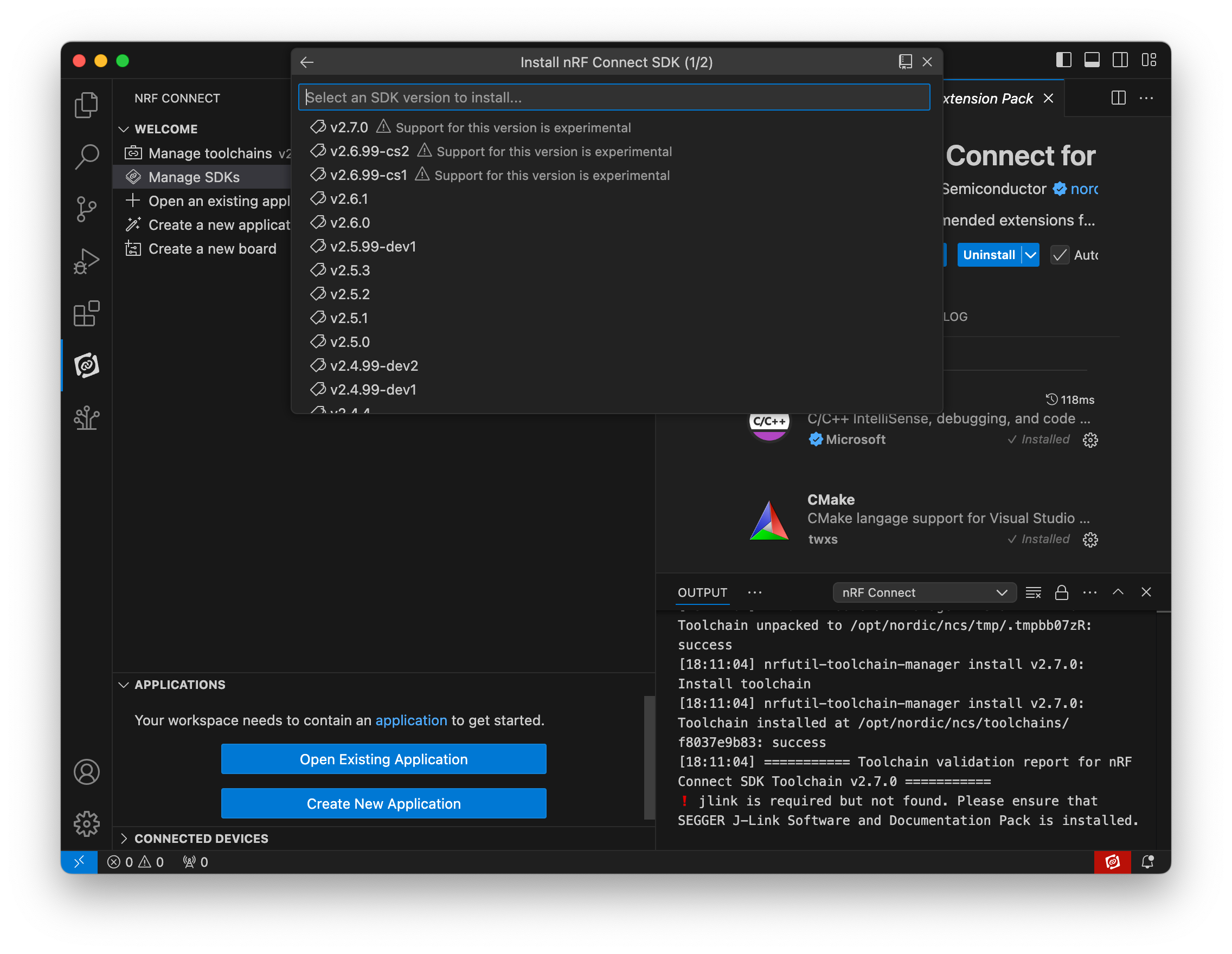 Select nRF Connect SDK to install