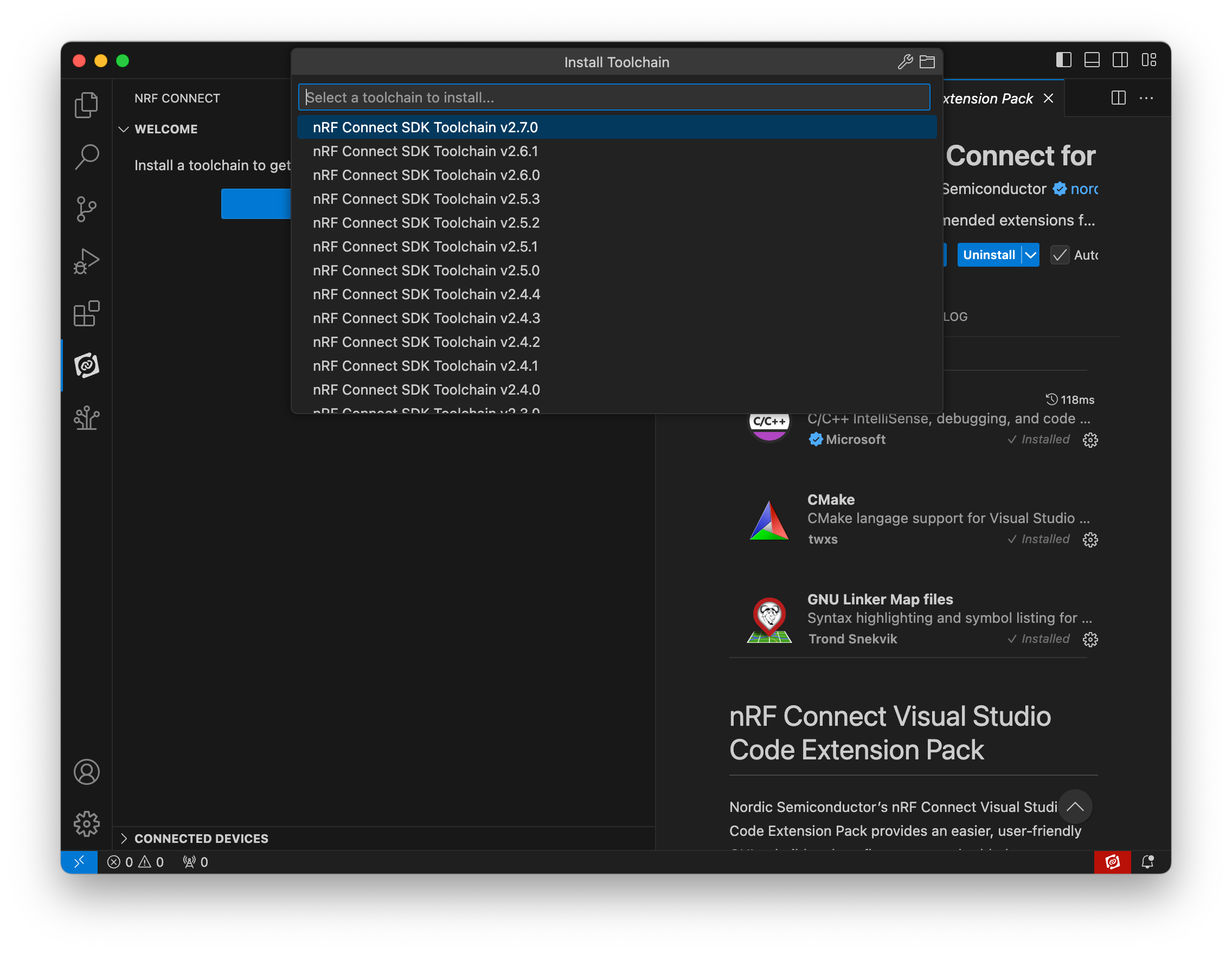 Select nRF Connect SDK Toolchain to install
