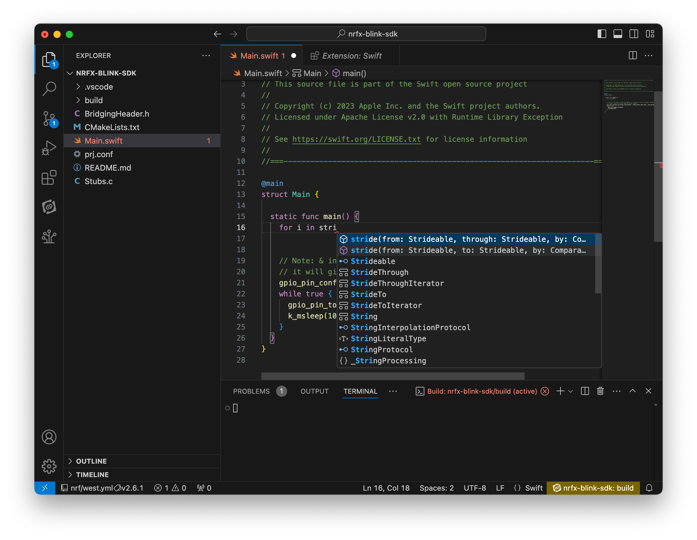 Code completion for Swift code within VS Code