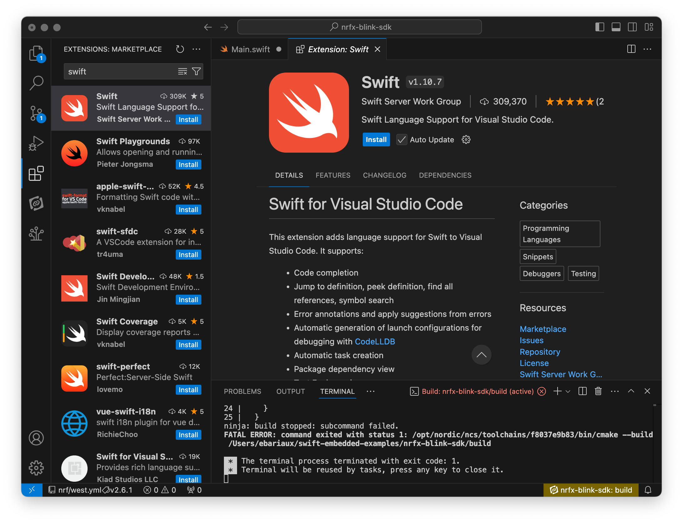 Install the Swift extension in VS Code