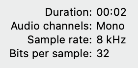 Inspecting WAV file shows it uses 32 bits per sample