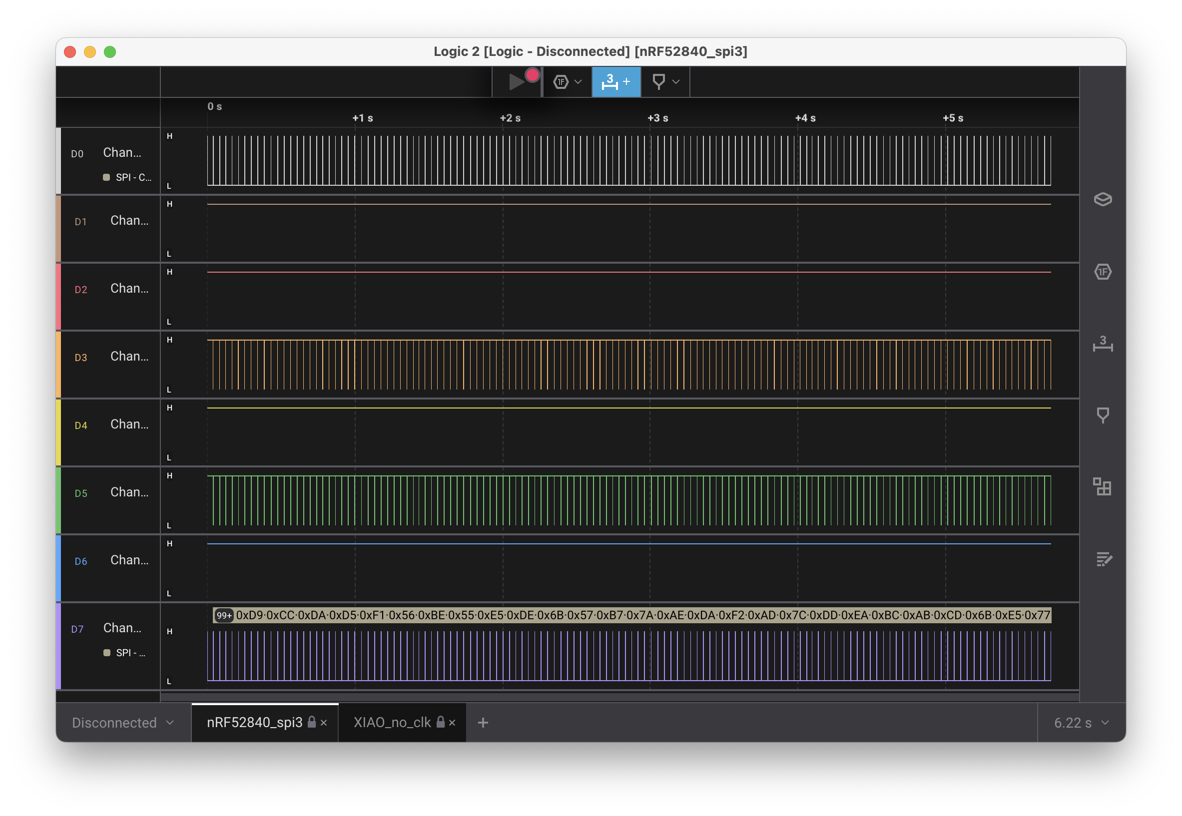 Capture of the blank display on a nRF52840 DK. I don't know what to make out of this.