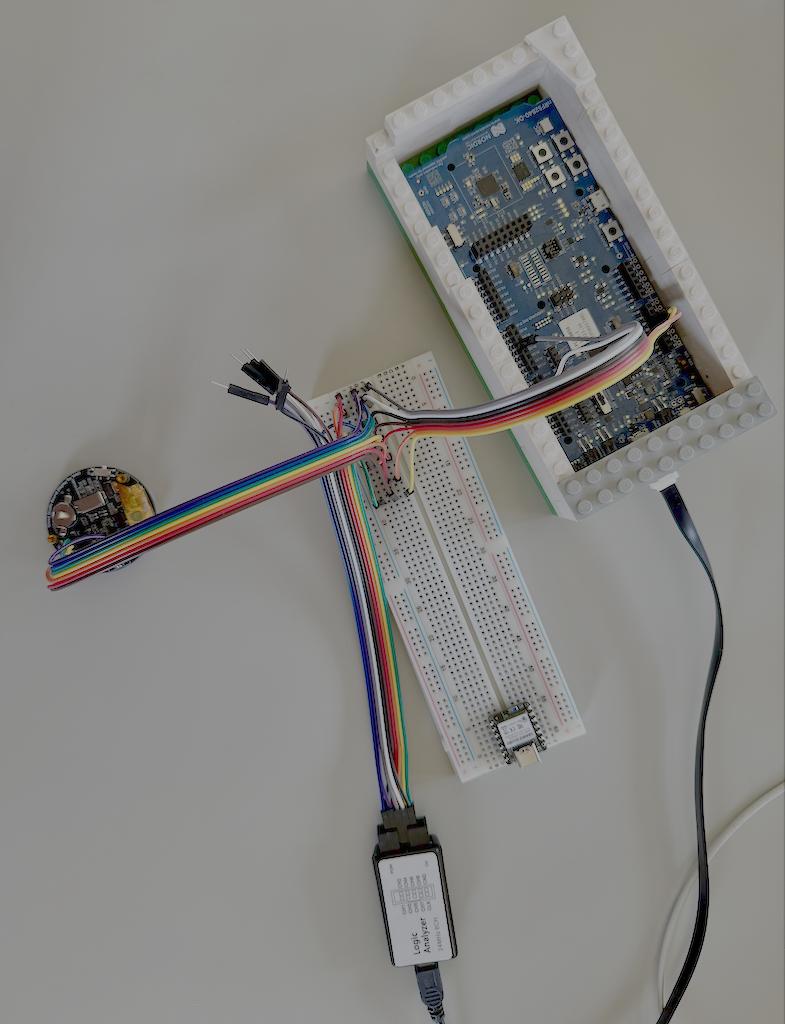 Cabling the display through a bread board to allow connecting the logic analyzer.