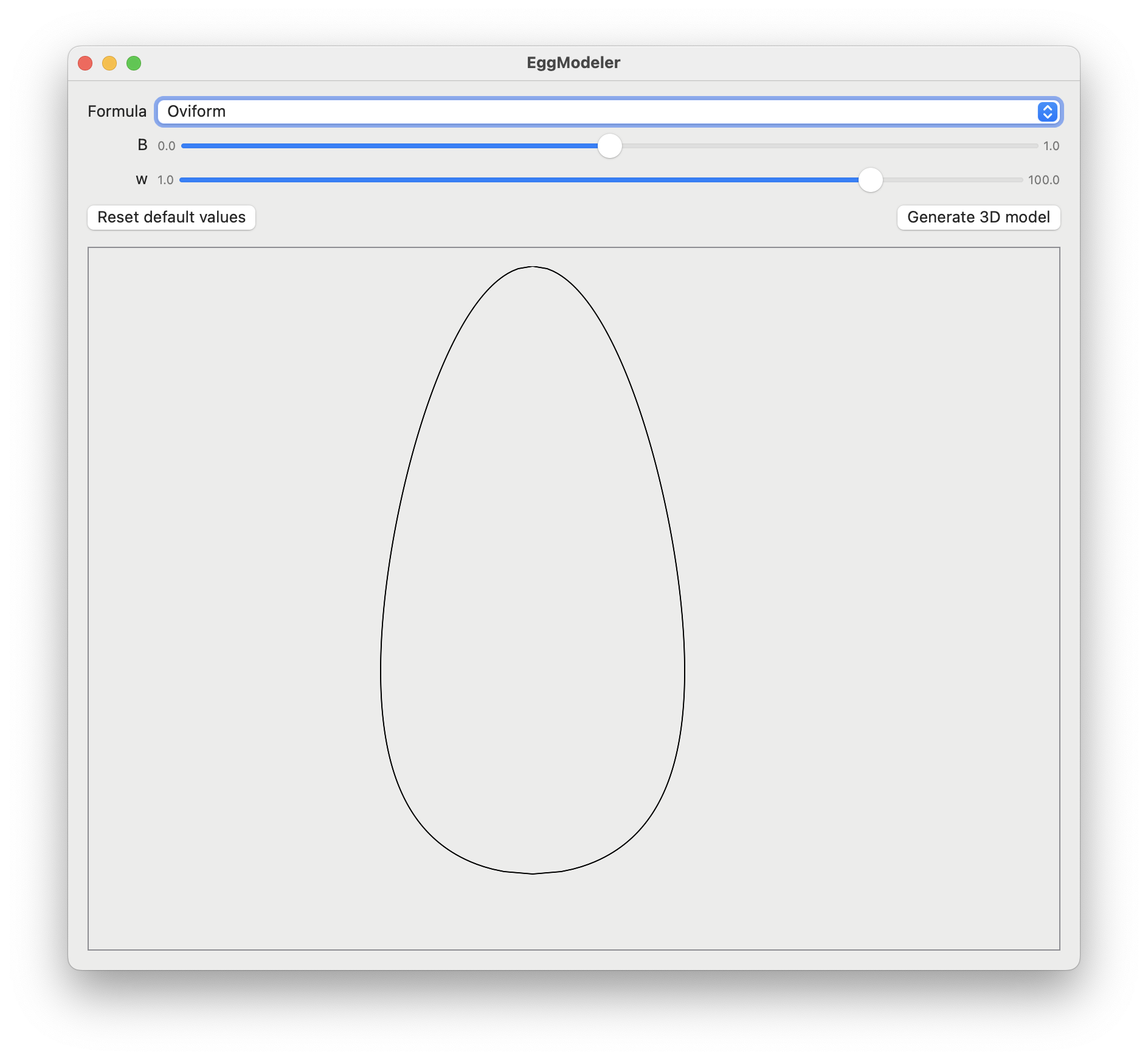 The Egg Modeler allows you to test different equations and parameters to model an egg shape